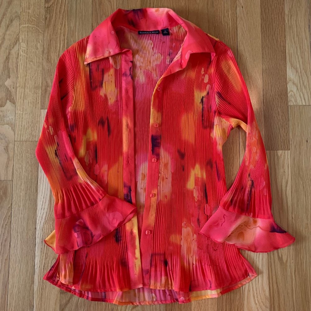 Bright Pleated Button-Down